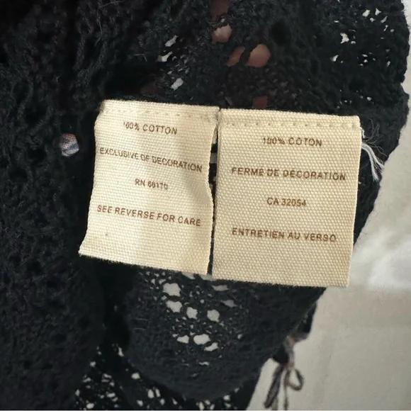 Free People Womens Crochet Top XS Black Contrasting Trim Babydoll Whimsigoth - Picture 4 of 5